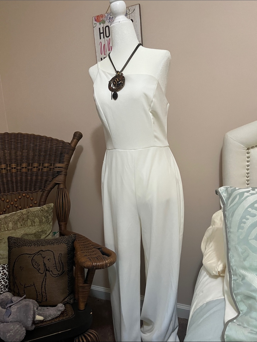 Strapless White Jumpsuit with Straight Leg